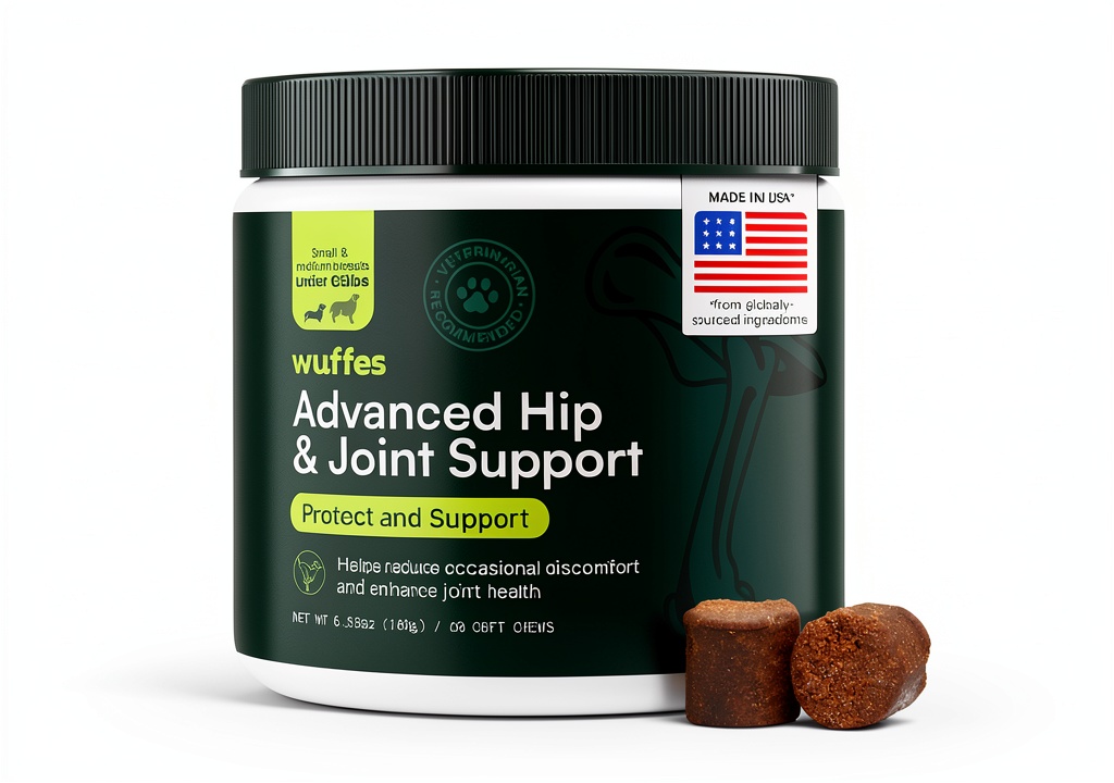 Wuffes Hip & Joint Support chews for dogs on a table
