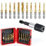 QWORK 3-in-1 Drill Bit Set High-Speed Steel Titanium Alloy-0