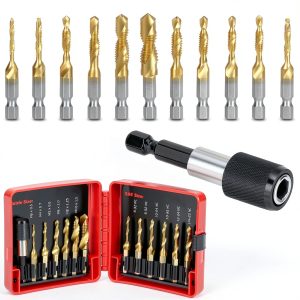 QWORK 3-in-1 Drill Bit Set High-Speed Steel Titanium Alloy-0