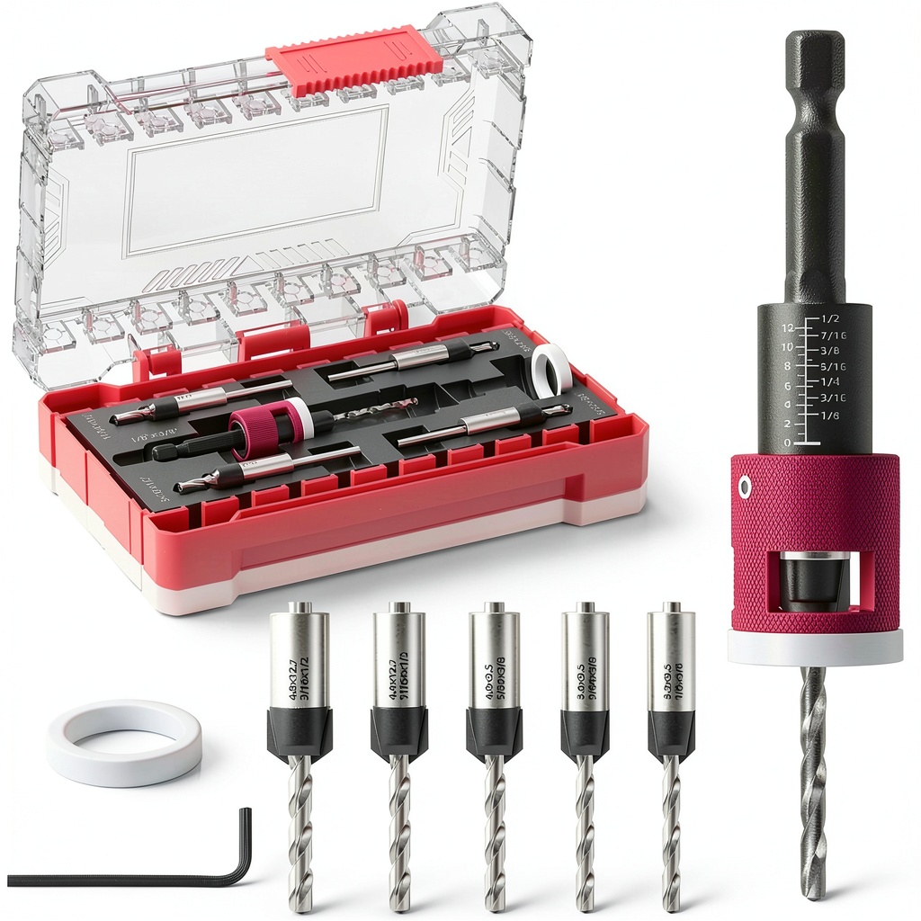 BURMONG countersink bits being used on a wooden workbench