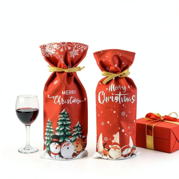 Yahpetes Christmas Wine Bottle Bag 2Pcs Xmas Gift Bags Santa Clause, Snowman Red Wine Bottle Cover Bags with Drawstring for Christmas Party Decorations-4