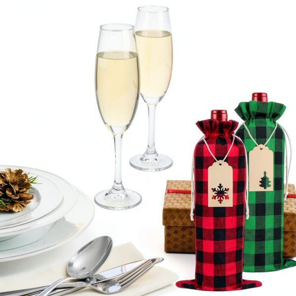 Christmas Wine Bag DULEFUN 12pcs Set Buffalo Plaid Reusable Burlap-3