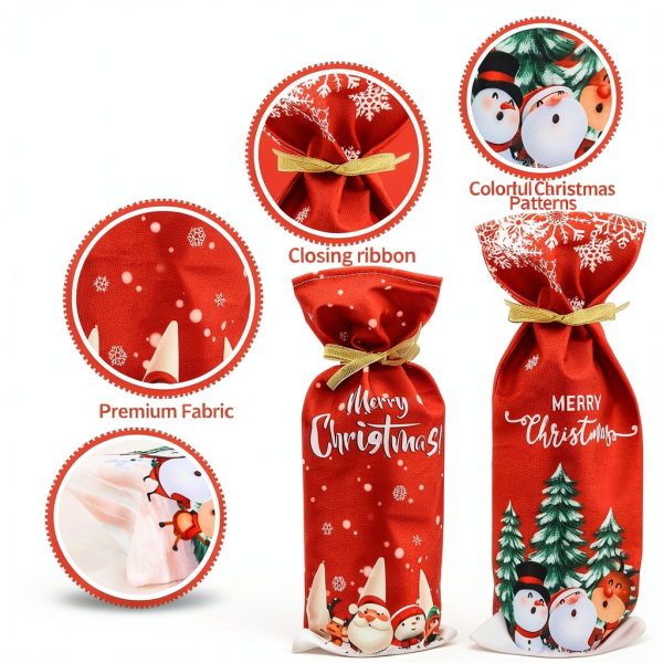 Yahpetes Christmas Wine Bottle Bag 2Pcs Xmas Gift Bags Santa Clause, Snowman Red Wine Bottle Cover Bags with Drawstring for Christmas Party Decorations-3
