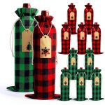 Christmas Wine Bag DULEFUN 12pcs Set Buffalo Plaid Reusable Burlap-0