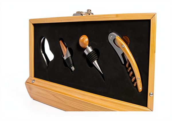 Wine Gift Box Set by Case Elegance Real Bamboo Secure Fit-2