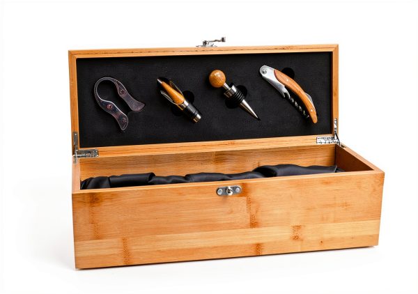 Wine Gift Box Set by Case Elegance Real Bamboo Secure Fit-3