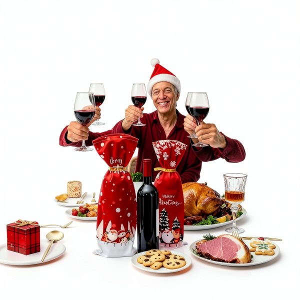 Yahpetes Christmas Wine Bottle Bag 2Pcs Xmas Gift Bags Santa Clause, Snowman Red Wine Bottle Cover Bags with Drawstring for Christmas Party Decorations-7