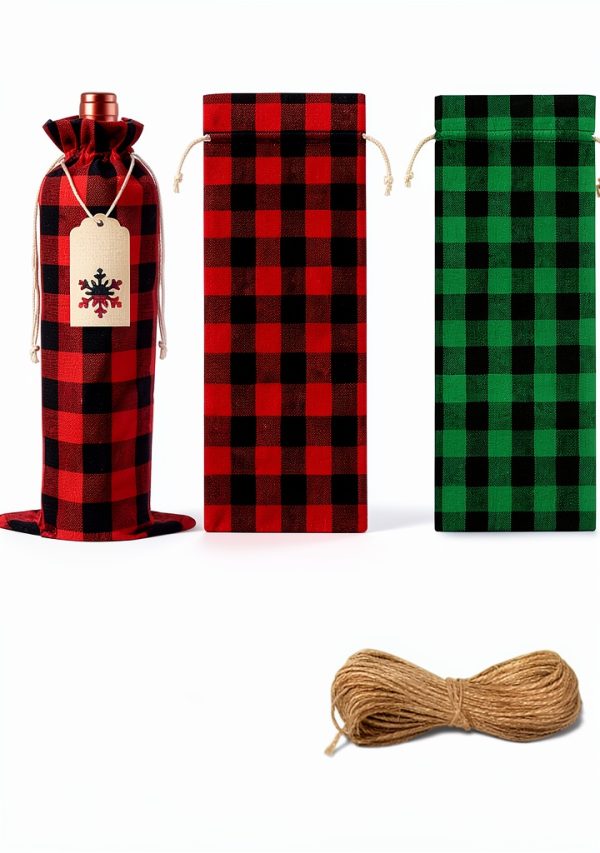 Christmas Wine Bag DULEFUN 12pcs Set Buffalo Plaid Reusable Burlap-1