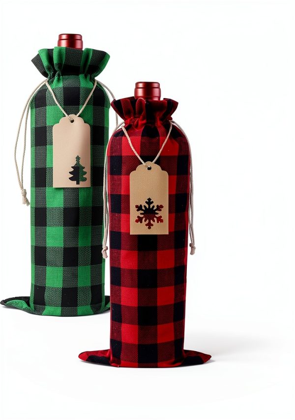 Christmas Wine Bag DULEFUN 12pcs Set Buffalo Plaid Reusable Burlap-2