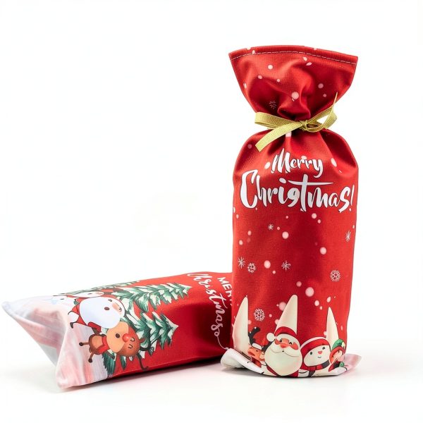 Yahpetes Christmas Wine Bottle Bag 2Pcs Xmas Gift Bags Santa Clause, Snowman Red Wine Bottle Cover Bags with Drawstring for Christmas Party Decorations-2