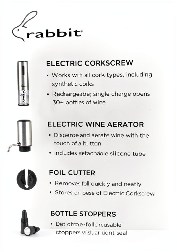 Rabbit Electric Wine Tool Set - Aerator, Corkscrew, Cutter & Stoppers-2