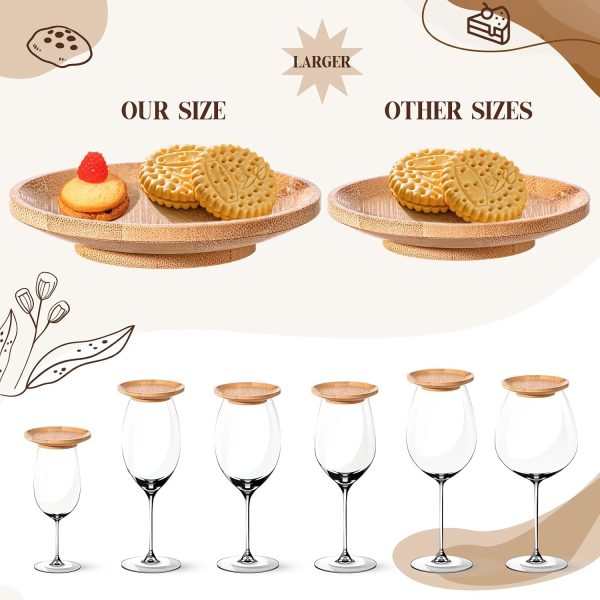 Mumufy 8 Pcs Wine Glass Charcuterie Topper Bamboo Round Mini Charcuterie Boards Dual Use Cups Topper Plates for Family Gatherings Bars Restaurants (4'')-2