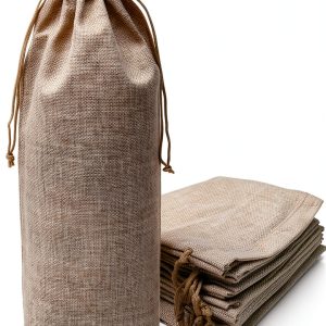 HRX Package 10pcs Burlap Wine Bags for 1.5L Magnum Bottles, Hessian Cloth Glass Liquor Bottle Bags Covers for Christmas Wedding Party-0