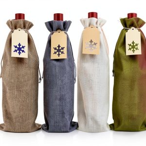 Burlap Wine Gift Bags DIYASY 12pcs with Snowflake Tags & Jute Twine-0