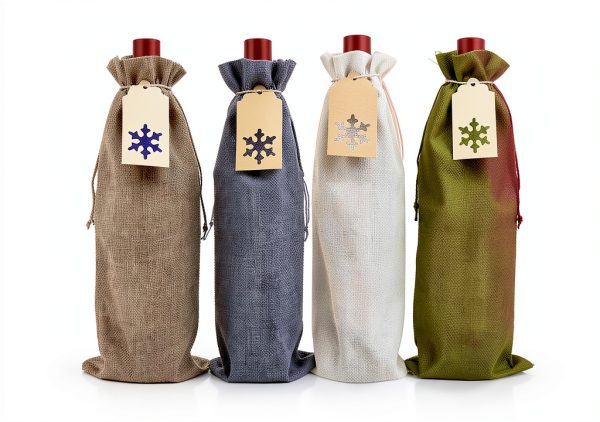 Burlap Wine Gift Bags DIYASY 12pcs with Snowflake Tags & Jute Twine-0