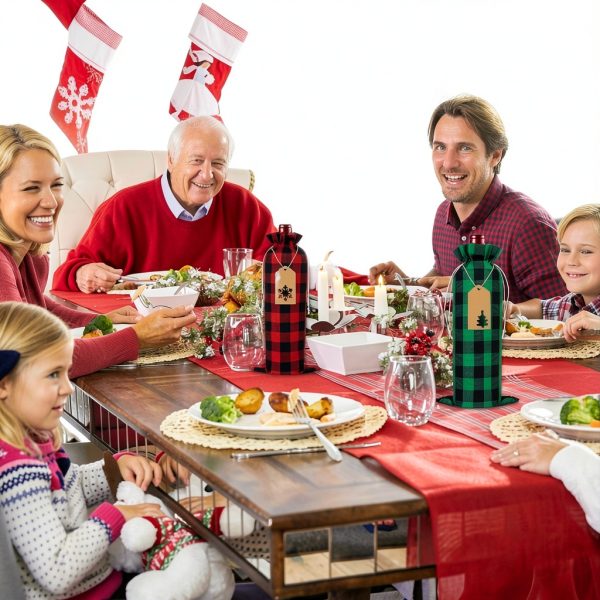 Christmas Wine Bag DULEFUN 12pcs Set Buffalo Plaid Reusable Burlap-5