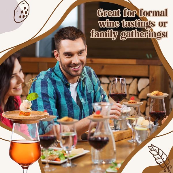 Mumufy 8 Pcs Wine Glass Charcuterie Topper Bamboo Round Mini Charcuterie Boards Dual Use Cups Topper Plates for Family Gatherings Bars Restaurants (4'')-4