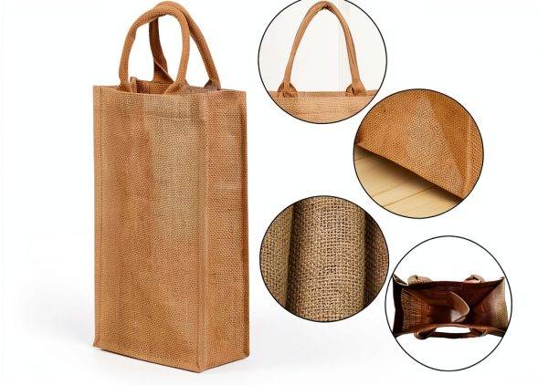 Jute Burlap 2 Bottle Wine Gift Tote Bags with Soft Cotton Handles Reusable for Wedding, Parties,Birthdays-2
