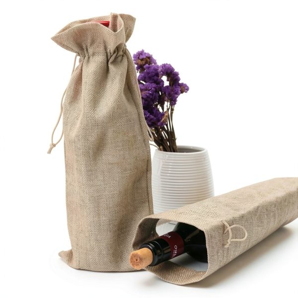 HRX Package 10pcs Burlap Wine Bags for 1.5L Magnum Bottles, Hessian Cloth Glass Liquor Bottle Bags Covers for Christmas Wedding Party-6