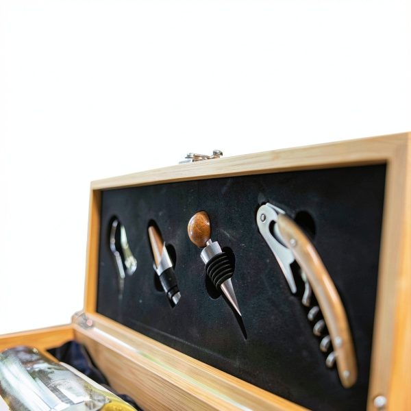 Wine Gift Box Set by Case Elegance Real Bamboo Secure Fit-1