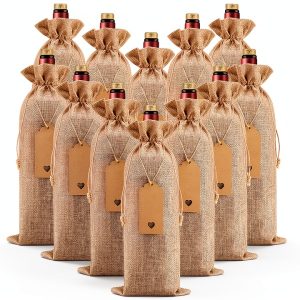 Burlap Wine Bags Homum 12 Piece Set with Gift Tags and Drawstring-0