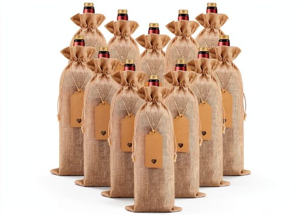 Burlap Wine Bags Homum 12 Piece Set with Gift Tags and Drawstring-0