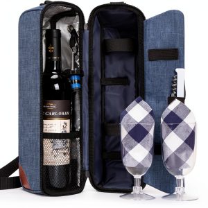 Wine Bag ALLCAMP Insulated Cooler with Glasses Opener Blue 1 Bottle-0