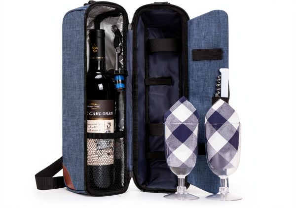 Wine Bag ALLCAMP Insulated Cooler with Glasses Opener Blue 1 Bottle-0