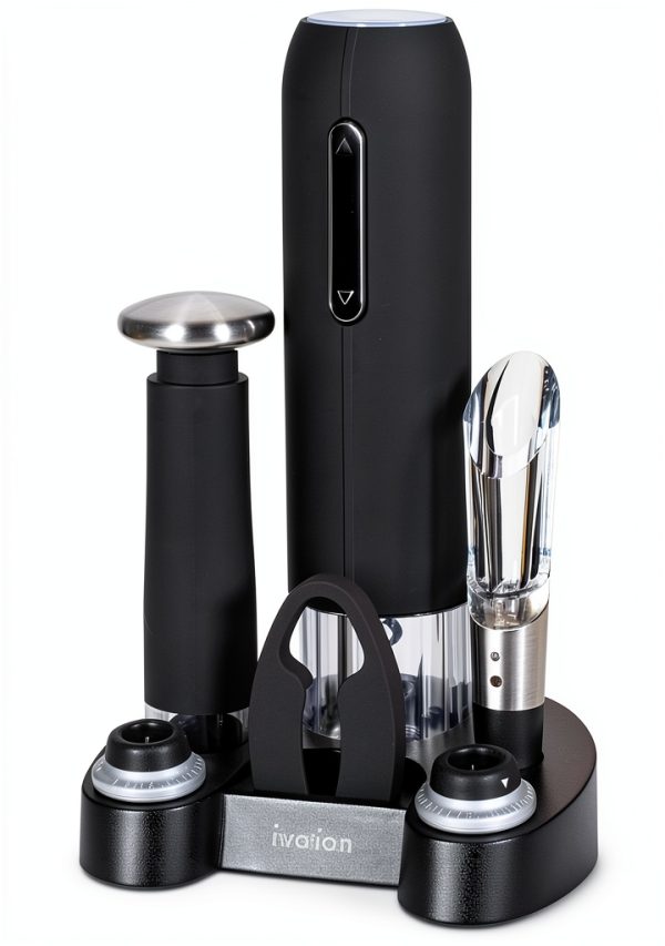 Wine Gift Set Ivation Opener Aerator Vacuum Preserver Matt Black-0