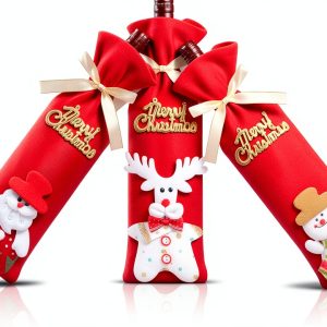 Christmas Wine Bottle Gift Bags hexiaoxiao 3pcs Santa Snowman Elk-0