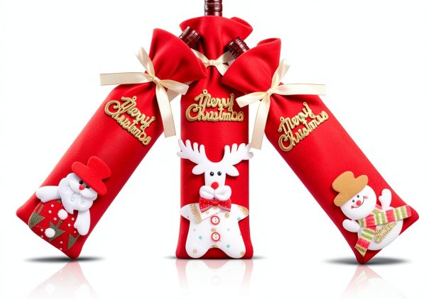 Christmas Wine Bottle Gift Bags hexiaoxiao 3pcs Santa Snowman Elk-0