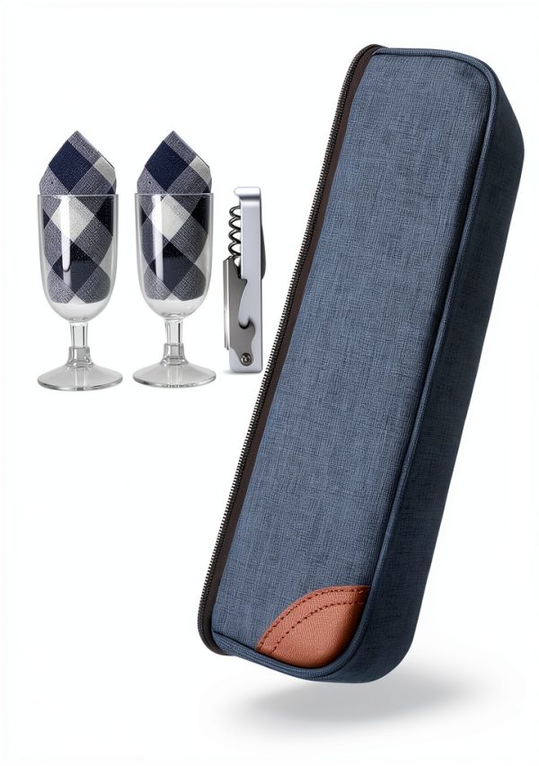 Wine Bag ALLCAMP Insulated Cooler with Glasses Opener Blue 1 Bottle-2